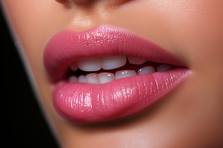 Close-up of beautiful lips, attractive female lips, lipstick and lip care, beauty and makeup conceptの素材