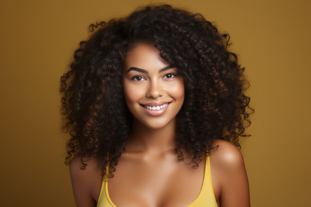 Beautiful afro woman smiling happily in a gorgeous portrait photo for stock saleの素材