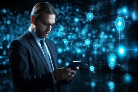 Businessman using smartphone for ai chat bot, artificial intelligence technology conceptの素材