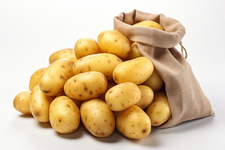 Fresh whole potatoes isolated on white background, organic raw unpeeled healthy ingredientsの素材