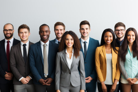 Diverse group of smiling men and women headshots on white background in studio portraitsの素材