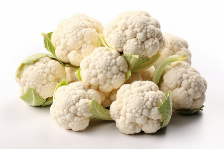 Fresh cauliflower on white background for eye-catching advertisements and packaging designsの素材