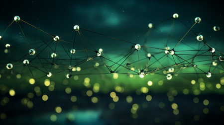 Abstract 3d network communication background with glowing particles and connecting linesの素材