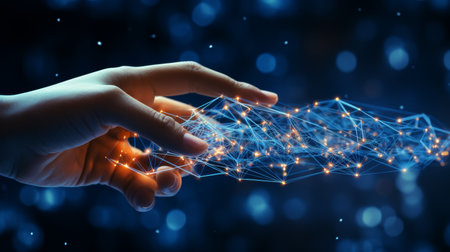 Metaverse ai hand and big data technology blue background science idea high qualityの素材
