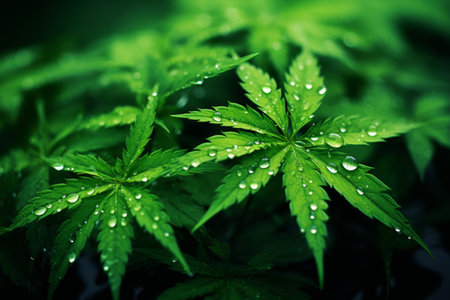 High definition three-dimensional marijuana effect with dew drops on large screenの素材