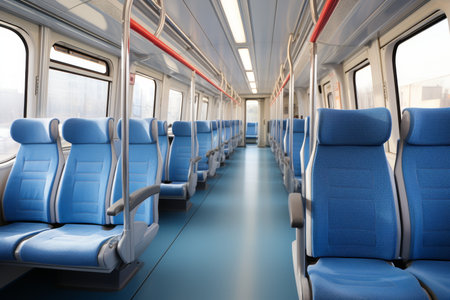 Interior of modern passenger train with comfortable seating, modern design, travel conceptの素材