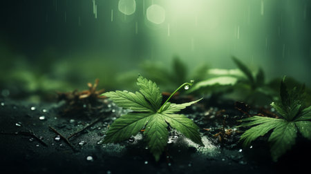 Morning fog marijuana leaves on screen, health concept in ultra hd with copy spaceの素材