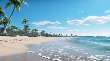 Tranquil tropical beach with palm trees and serene lagoon for relaxation and travel inspirationの素材