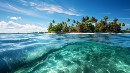 Serenity at tropical beach with palm trees, relaxing lagoon, high quality image for saleの素材