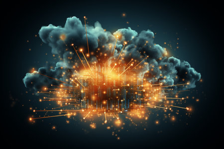 Abstraction dynamic cloud security with digital shield protecting cloud network - copy spaceの素材
