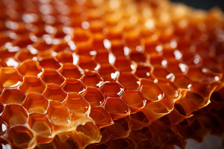 Organic fresh bee honey in combs. natural food background texture for health and wellnessの素材