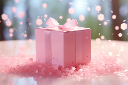 Valentines day. Love and beauty concept. Pink gift box symbolizing romance and affectionの素材