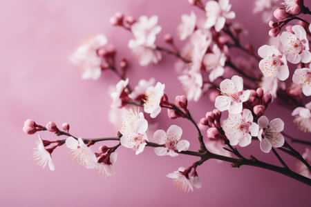 Beautiful cherry blossom branch on soft pink blurred background, spring nature sceneの素材