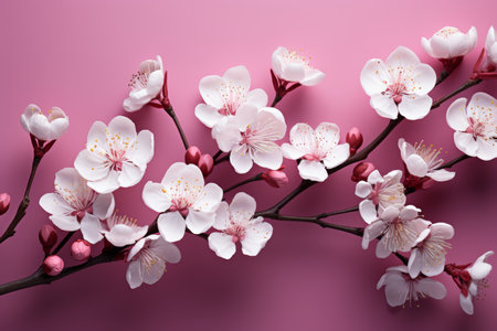 Beautiful cherry blossom branch on soft pink blurred background, spring nature photographyの素材