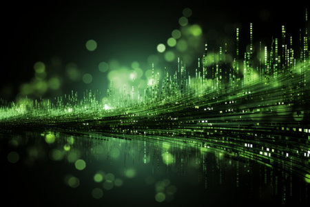 Abstract green binary code background pattern for technology concept in digital design and computingの素材