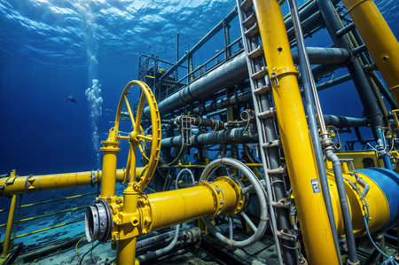 Metal gas pipeline on the ocean floor. Concept for transporting gas on the ocean floorの素材
