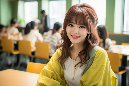 Stylish young Asian woman in urban lifestyle concept, showcasing timeless beauty and diversityの素材