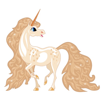 magical horse with a horn and shiny wavy mane and tailのイラスト素材