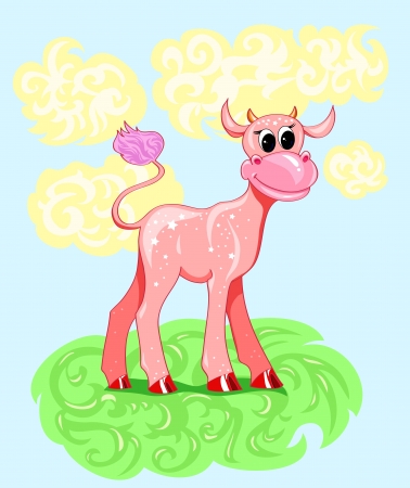 pink cartoon baby cow with starsのイラスト素材