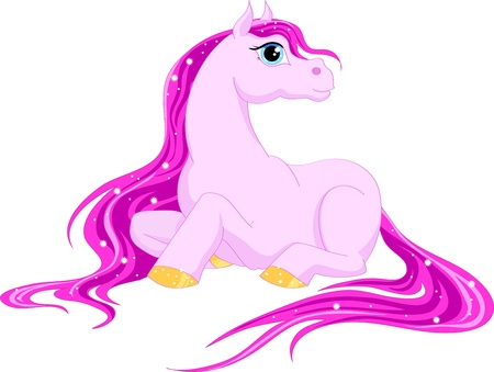 magic horse with a pink mane and tail on a white backgroundのイラスト素材