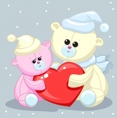 two toy teddy bear with a heartのイラスト素材