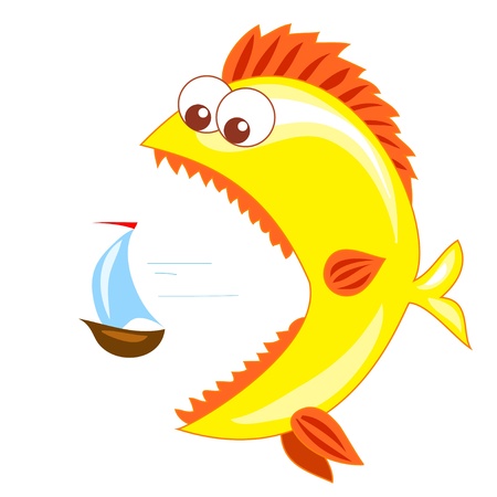 large goldfish pursues a small sailboatのイラスト素材
