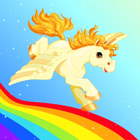 White Pegasus with a golden mane and tailのイラスト素材