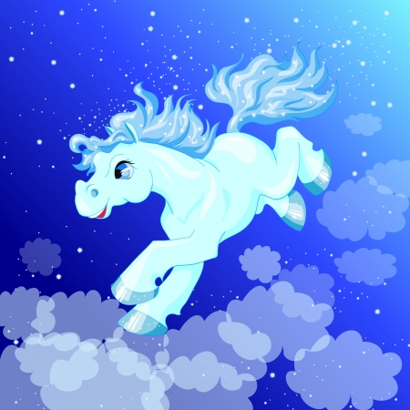 little blue pony running on cloudsのイラスト素材