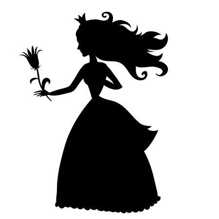 princess silhouette with a flower on a white background isolatedのイラスト素材