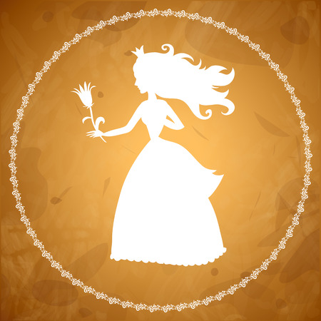 Princess with flower silhouette on old parchmentのイラスト素材