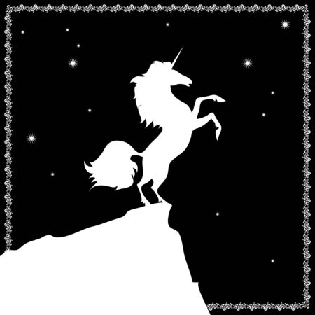 vector white unicorn on a black backgroundのイラスト素材