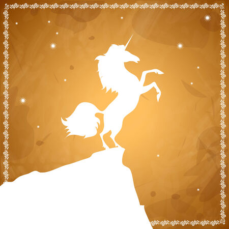 vector white unicorn on old parchmentのイラスト素材