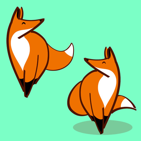 two stylized red fox on a blue backgroundのイラスト素材