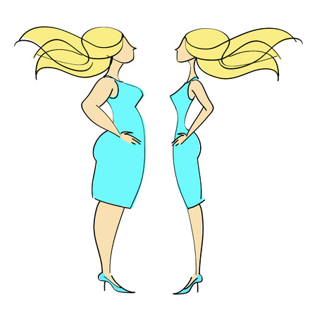 illustration of fat woman and thin womenのイラスト素材