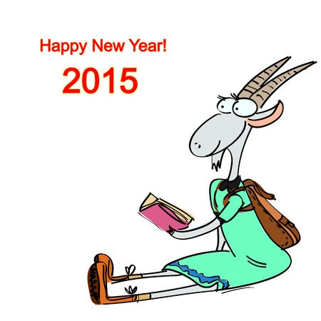 Hand-drawn fashion goat dressed in the style of a casual reading of the book, Christmas cardのイラスト素材