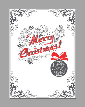Typographical greeting card/poster/banner with lettering, decoration elements and christmas ball.のイラスト素材