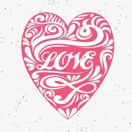 Valentines Day card. Love. Hand drawn poster with typography heart. Can be used as a greeting card, print on T-shirt, bags, decor element のイラスト素材