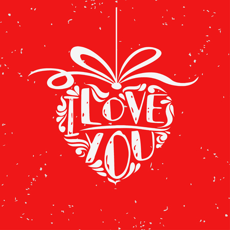 Valentines Day card. I Love you. Hand drawn poster with heart. Can be used as a greeting card, print on T-shirt, bags, decor element and Valentines card.Romantic typographyのイラスト素材