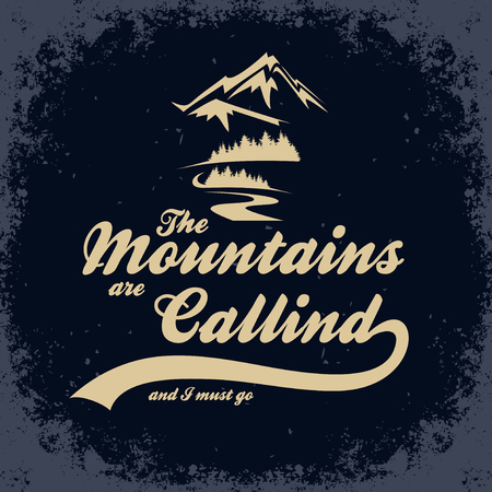 The mountains are calling and I must go. Hand drawn typographic poster. For T-shirt print or decor element. Inspirational and motivational  illustration. のイラスト素材