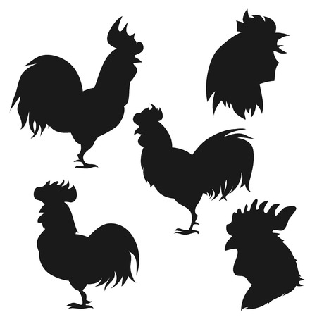 Hand drawn roosters.  Vector set of cock.  New Year symbol 2017 - rooster.  Element for logo, label, print, calendar and Happy ney year card.のイラスト素材