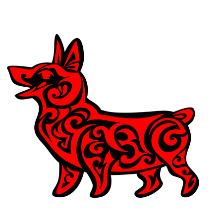 Abstract black and red dog silhouette vector illustrationのイラスト素材