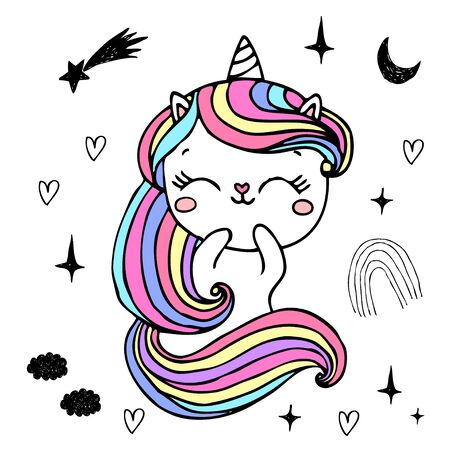 Unicorn cute character  for  postcard, print, card, invitation, flyer. Vector illustrationのイラスト素材