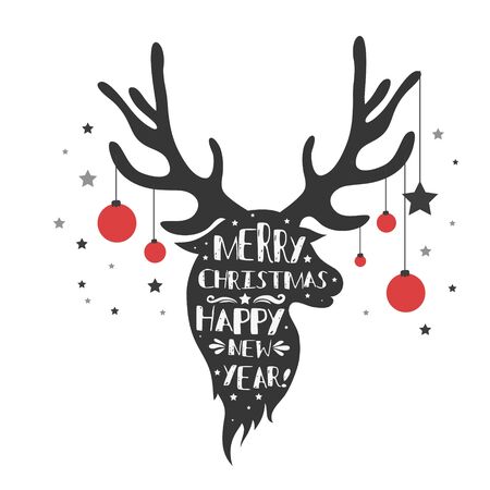 Christmas deer. Merry Christmas and Happy New year card with deerのイラスト素材