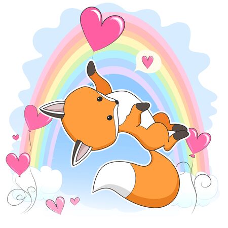 Vector red fox  cartoon  illustration. It can be used for baby t-shirt design, fashion print, cards, design element for children's clothes. Cute animal characterのイラスト素材