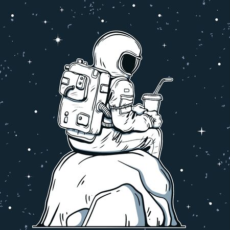 Astronaut vector illustration. Hand drawn spaceman for t-shirt print designのイラスト素材