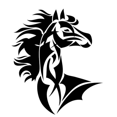 Vector silhouette of horse head. Stylized illustration for design of a t-shirt, bag, postcard, tattoo  . Isolatedのイラスト素材