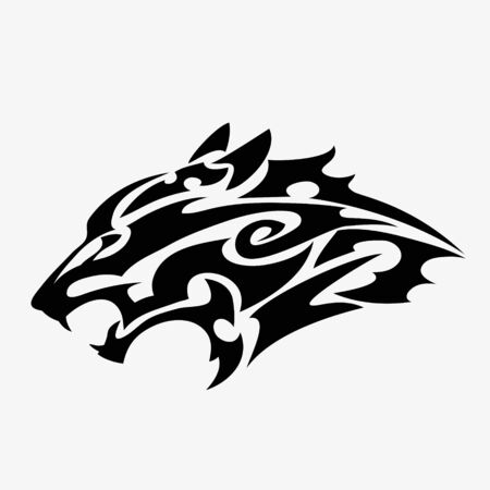 Tribal wolf head tattoo. Abstract black and white vector illustrationのイラスト素材