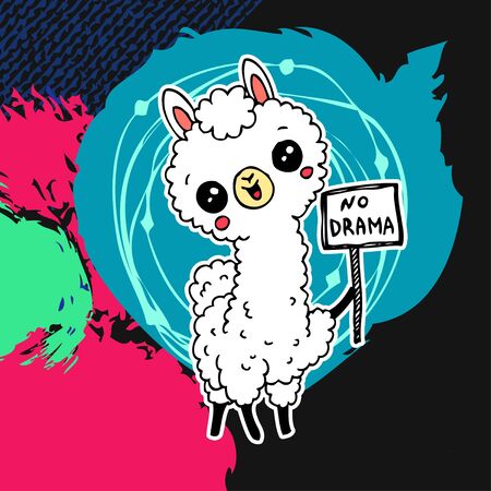 Hand drawn lama illustration. No drama. Childish print for t-shirt, baby shower, card. Vectorのイラスト素材