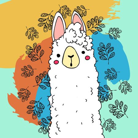 Hand drawn lama illustration. Childish print for t-shirt, baby shower, card. Vectorのイラスト素材