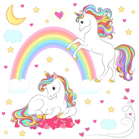 Unicorn collection with magic design elements. Vectorのイラスト素材